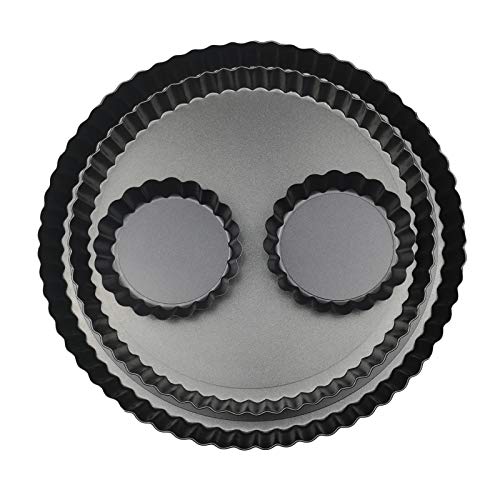 11 Inch 9 Inch Round Tart Pans 4 Inch Mini Tart Pans with Removable Bottom. Quiche Pan with Non-Stick Coating, Rugged Carbon Steel. Pie Pan for Halloween Christmas Party Festival. Set of 4