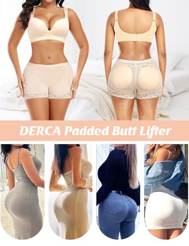 Image of DERCA Padded Underwear for Women Butt Lifter Seamless Booty Pads Butt Enhancer Panties Lace Shapewear Boyshorts