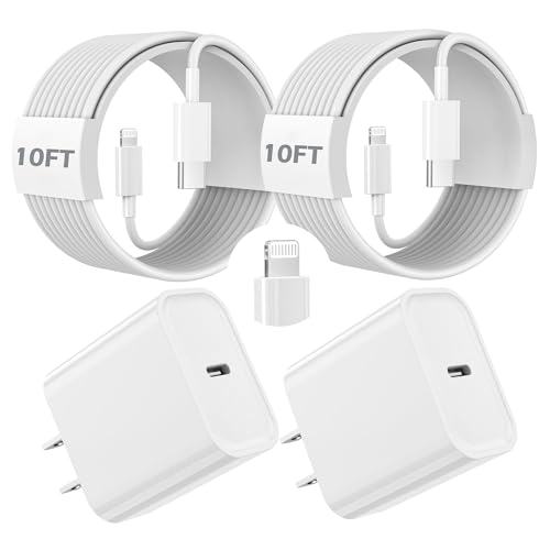 Fast Charger iPhone,10FT iPhone Charger,Long 10Feet Fast Apple Charger USB C to Lightning Cable Cord 2Pack Type C Wall Charger Box Block Plug for iPhone 14/14 Pro Max/14 Plus/13/13 Mini/12/11/X/XR/SE