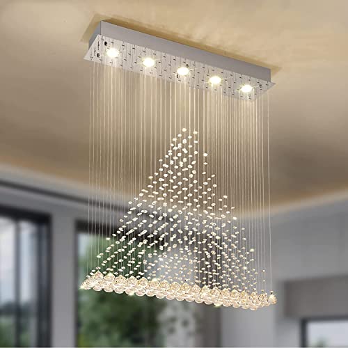 Image of CRYSTA WORLD Raindrop K9 Crystal Modern Chandelier for Home (Piraamid, L22 /W5 /H18)(AC /DC)