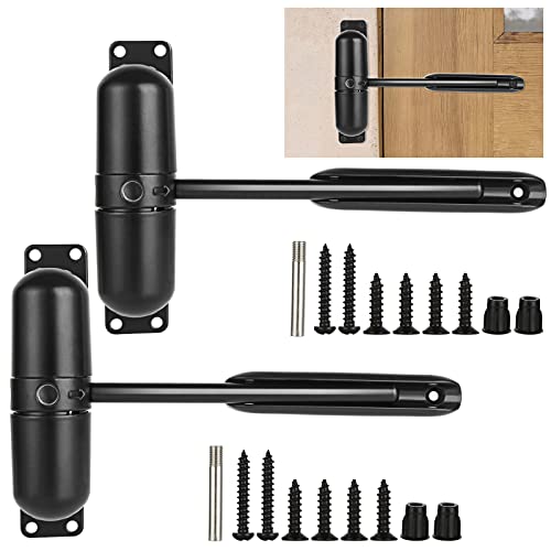 2 Pack Safety Spring Door Closers 4-1/4 inch Automatic Door Closer Residential, Auto Door Closer Adjustable Closing Door Hinge to Convert Hinged Doors to Self-Closing, Black