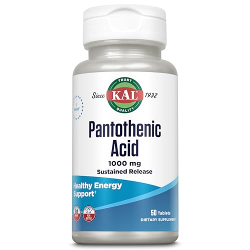 KAL-Pantothenic-Acid-1000mg-Sustained-Release-Vitamin-B5-Energy-Supplements-Supports-Metabolism-of-Carbs-Fat-and-Protein-Hair-and-Skin-Health-Vegan-60-Day-Guarantee-50-Servings-50-Tablets