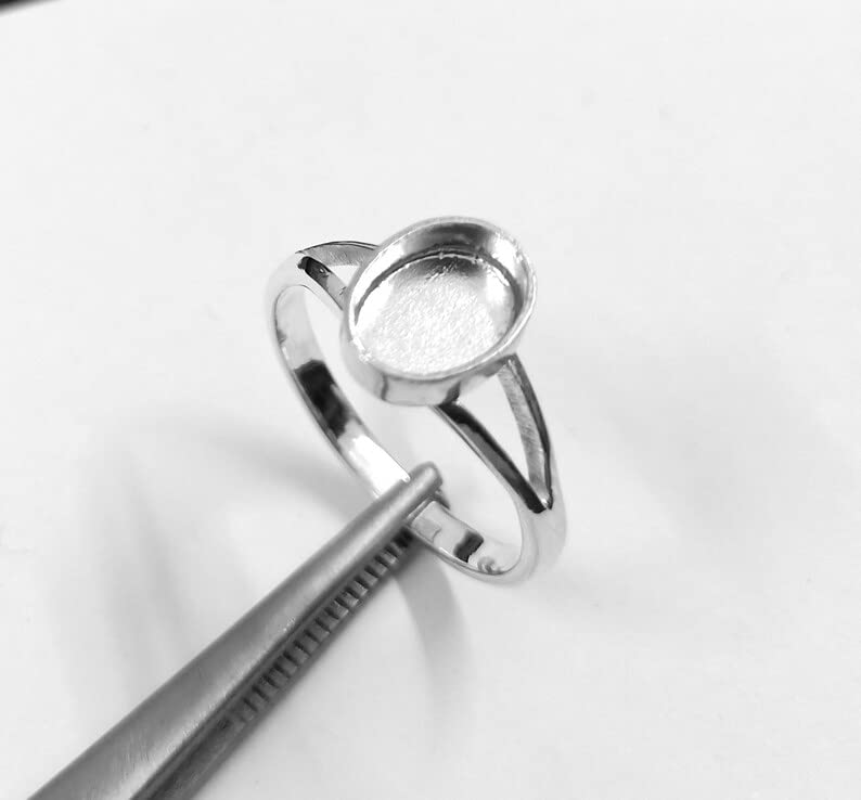 Miniatura 5 de 925 Sterling Silver Oval Shape Ring Bezel Blank Setting DIY With Split Band, Blank Ring Base, Bezel For Resin And Gemstones Work,
