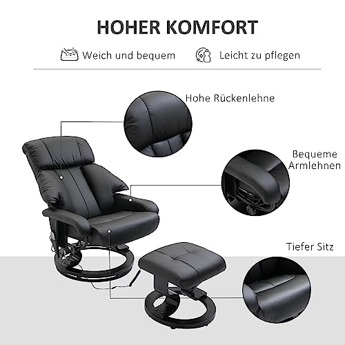 HOMCOM Massagesessel mit Hocker, 360° drehbarer Relaxsessel mit Liegefunktion, Massagefunktion TV-Sessel Fernsehsessel mit Seitentasche für Wohnzimmer, Kunstleder, Schwarz – Bild 7
