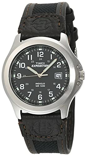Timex Men's T40091 Expedition Metal Field Black/Brown Nylon/Leather Strap Watch