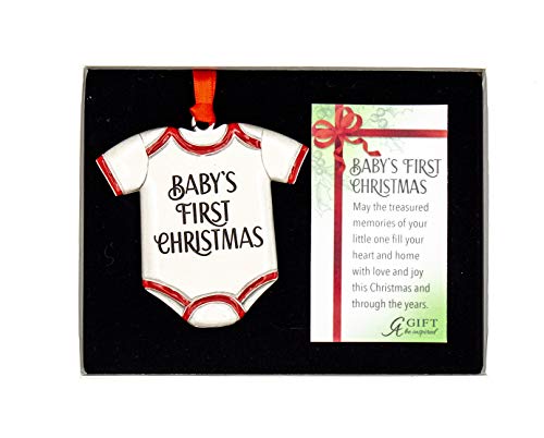 Elysian Gift Shop Silver Metal Baby's First Christmas Onesie Hanging Tree Ornament With Red Enamel Accents Christmas Hanging Ornament Keepsake With Beautiful Message Card. #TOP1