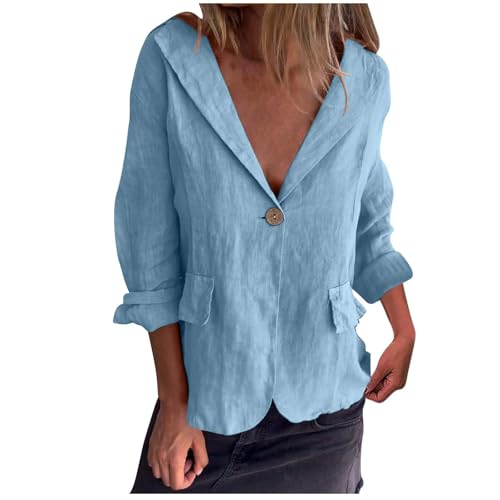 Womens Linen Blazer Jackets Business Casual Work Office Coat One Button Cardigan Notch Lapel Outerwear Spring Clothes