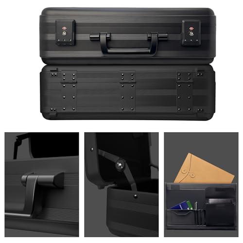 ALUNEX Aluminum Hard Case Briefcase with TSA Locks, Customizable Foam Insert & Divider, 16-inch Lockable Sturdy Storage Box for Electronics, Camera, Documents - Black