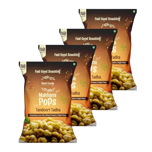 Image of Khari Foods Premium Flavoured Makhana 25g, Crunchy & Roasted Makhana Pops, Protein Source, Fibre Rich, No Palm Oil, Gluten Free (Tandoori Tadka Pack 4)