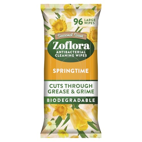 Zoflora Springtime Biodegradable Wipes Antibacterial Multi-Surface Cleaning Wipes Kills 99 9% Of Bacteria & Viruses Convenient Quick Cleaning 1 Pack (96 Sheets)
