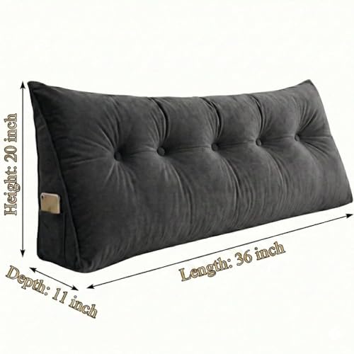 Image of Luxury Velvet Tufted Wedge Pillow with Side Pocket Soft Headboard Back Support Cushion for Bed, Sofa & Floor Seating - Grey