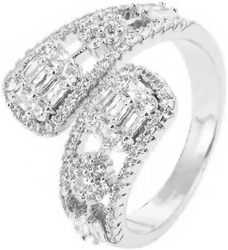 Women's CZ Pave Open Claw Ring Ajustable Spoon Wrap Bands Ring,Cuff Stacking Promise Wedding Engagement Ring Jewelry Gift (Silver)