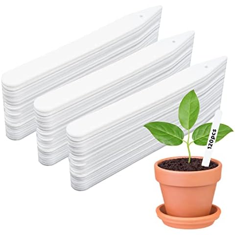 Plant Labels Markers 120 pcs, Garden Plastic Tags, Plant Labels Plastic, Plant Label with Hole, Plant Labels, Waterproof Nursery Labels, Plant Labels Waterproof, for Herb Labels for Garden Waterproof Cover