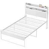 USB&2口コンセント ベッドフレーム 2段宮棚付き パイプベッド 高耐荷重 収納付き スチールベッド シングルベッド カビ防止 アイアン 脚付き フレームのみ 頑丈 木製