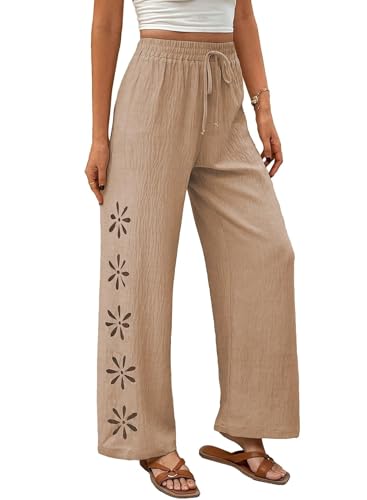 Pantalon palazzo d'été bohème fluide et texturé pour femme avec cordon de serrage