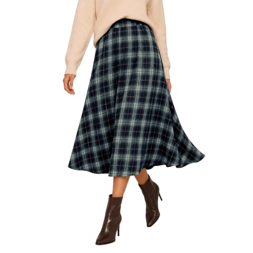 Huyxcye Womens Plaid Midi Skirt High Waist A Line Flowy Tartan Fall Winter - image 2