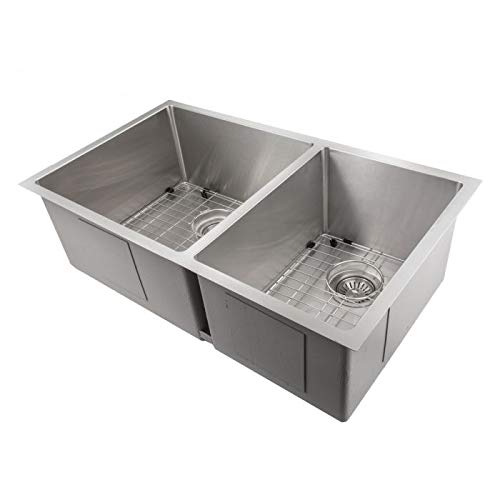 ZLINE 33" Chamonix Undermount Double Bowl Stainless Steel Kitchen Sink with Bottom Grid (SR60D-33)