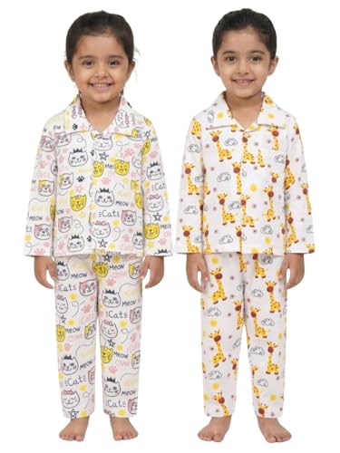 Image of The Mom Store Kids Cotton Night Suit for Boys and Girls | Breathable Night Dress for Kids Boys and Girls | Printed Nightsuit Pajama Set | Comfortable All-Season Sleepwear for Daily Use | Combo Set