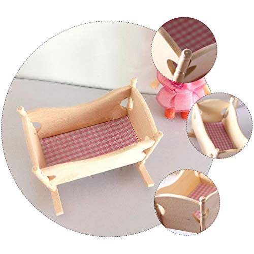 STOBOK Puppenhaus Miniatur Baby Cradle Puppe Krippe Bett Mini Hölzerne Wiege Spielzeug Pretend Spielen Spielzeug… – Bild 4