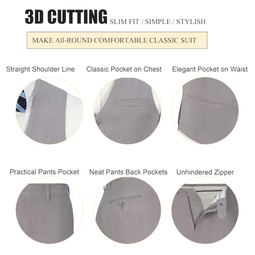 Men's Linen 2 Piece Suit Slim Fit Wedding Groomsmen Tuxedos Summer Beach Prom Vest Pants Set3