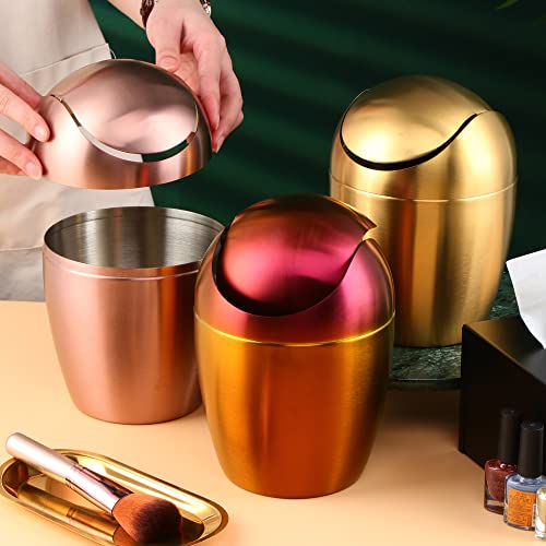 Mini caneca de basura de escritorio con tapa basculante, acero inoxidable miniatura 4