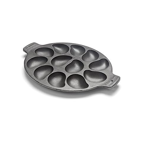 Outset 76225 Cast Iron Oyster Grill Pan, 12 Cavities, Black Cover
