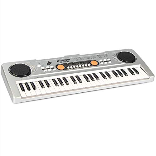 aPerfectLife keyboard piano, 49 Keys Piano Keyboard Multifunction Portable Piano Electronic Keyboard Music Instrument for Kids Early Learning Educational (Silver)