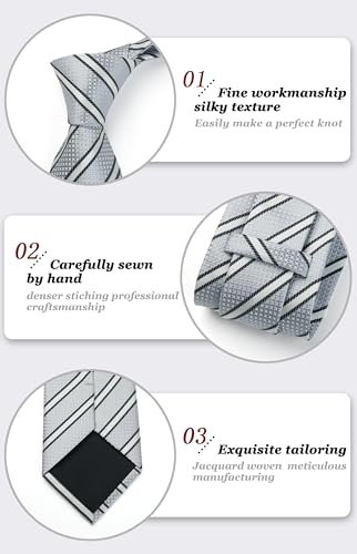 Image of HISDERN Mens Striped Ties Classic Silk Woven Tie and Pocket Square Set Formal Business Necktie Handkerchief for Wedding