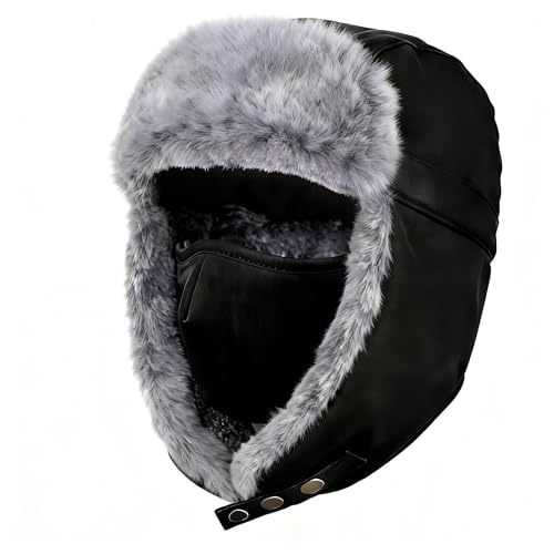 Unigear Winter Bomber Hats, Faux Fur Warme Hats Windproof Trooper Trapper Hat Aviator Caps with Ear Flap and Windproof Mask for Skating, Skiing, Hunting or Daily Use
