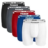 POUDEW Men's 6 Inches Soft Viscose Boxer Briefs, Tagless Mens underwear with Pouch, 5 Pack, Black/Gr