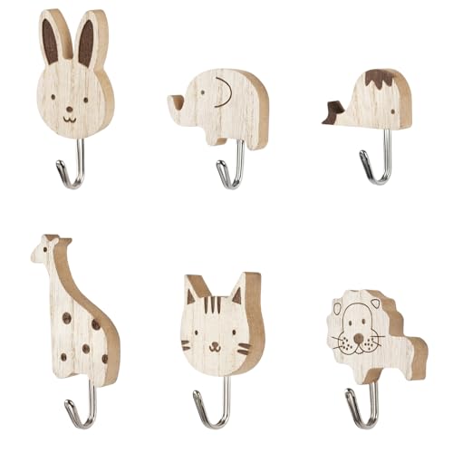 Shirene Porte Manteau Enfant,6 Pièces Patères en Bois Animaux Mignons,Porte Manteau Enfant Mural Autocollant Sans Percage,Crochets Autocollants en Forme pour...