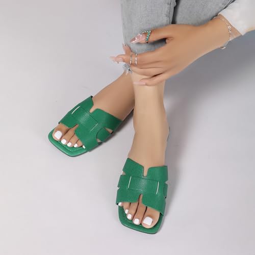 Image of Women's Dressy Casual Flat Sandals, Elegant Comfortable Slip-On Slides with Textured Upper, Versatile Dressy Style for Everyday Wear