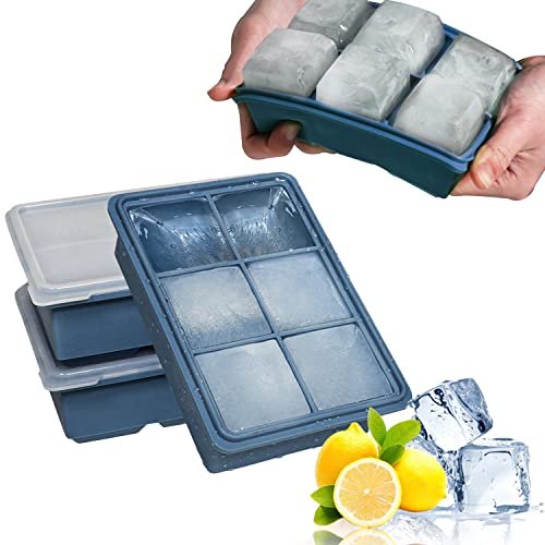 LessMo 3 PCS XXL 18 Bandejas de Cubitos de Hielo Reutilizables, Bandejas de Cubitos de Hielo de Fácil Liberación con Tapas Que no se Derraman (Azul oscuro)
