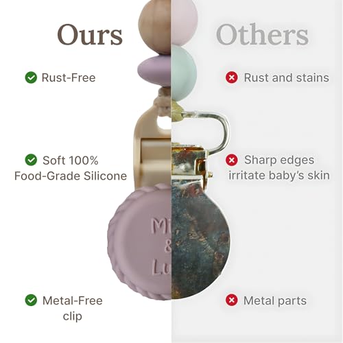 Image of Silicone Pacifier Clip - Metal-Free, Rust-Free, 100% Food-Grade Silicone and Natural Beech Wood, Secure Pacifier Holder for Babies- Mauve - Mila & Lulu | Metal-Free and Rust-Free