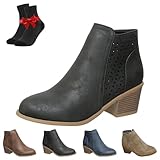 SYT-MD Bottines orthopédiques à Talons mi-Hauts et épais for Femmes, Bottines rétro ajourées à Fermeture éclair latérale(Black,38 EU)