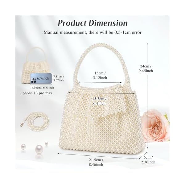 UBORSE Women Pearl Bag Noble Crystal Beaded Evening Bag Wedding Clutch Purse (Cream white) - Image 7