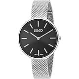 Liu Jo Orologio da Donna in Acciaio con Quadrante Nero, Cinturino Mesh Argentato, Brillantini, Design Italiano, Modello TLJ1412