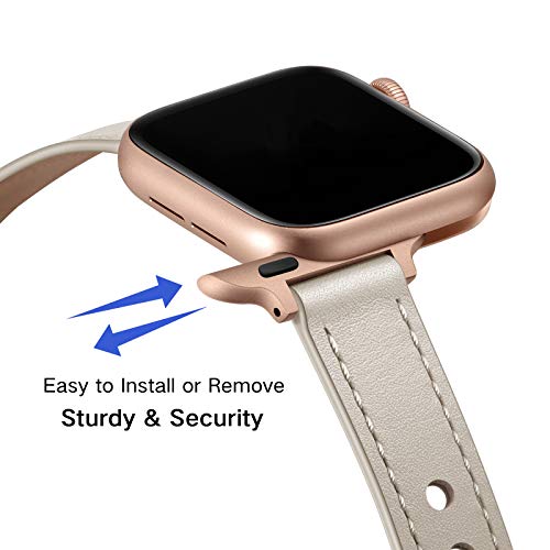 Ouheng Slim Band Compatible With Apple Watch Band 49Mm 45Mm 44Mm 42Mm, Women Genuine Leather Band Thin Strap For Iwatch Ultra Se2 Se Series 8 7 6 5 4 3 2 1 (Ivory White/Rose Gold, 49Mm 45Mm 44Mm 42Mm) #TOP3