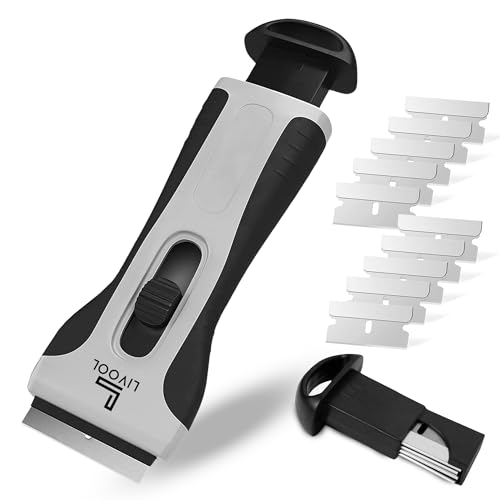 LIVOOL®️ Professioneller Ceranfeldschaber + 10 Klingen | Vitrokeramik-Schaber | Vitrokeramik-Klinge für Glas und Glasreiniger | Induktionsschaber aus Vitrokeramik