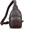 Genuine Leather Sling Bag Retro Crossbody Sling Backpack Handmade Chest Shoulder Daypack Cycling Bag Purse Fanny Pack (Coffee)