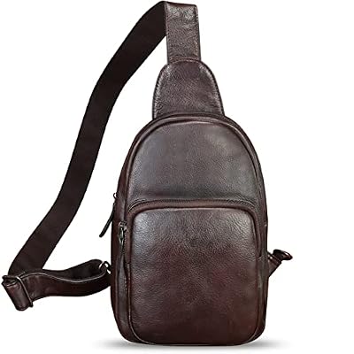 Genuine Leather Sling Bag Retro Crossbody Sling Backpack Handmade Chest Shoulder Daypack Cycling Bag Purse Fanny Pack (Coffee)