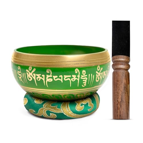 Tibetan Singing Bowl Set Brass - Master Healing Grade - Authentic Handcrafted Sound Bowl by Himalayan Bazaar (Black and Red)