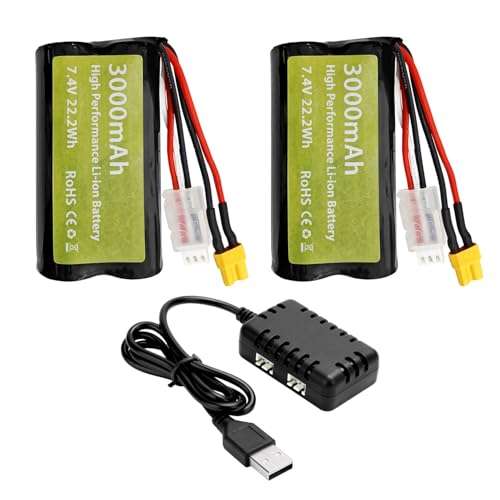 Batterie Li-ion 7.4V 3000mAh pour voiture RC et bateau avec chargeur XT30