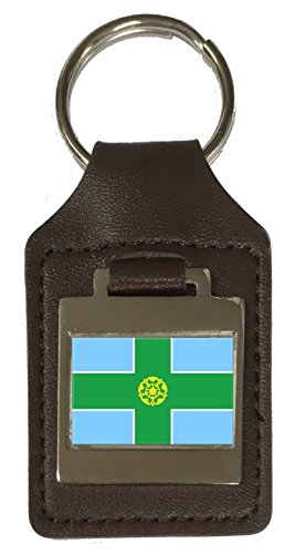 Porte-clés en cuir gravé drapeau Derbyshire - Accessoire de mode vintage pour trousseau