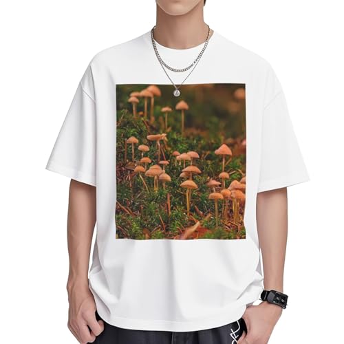 T-shirt coton imprimé champignon col rond au style sauvage décontracté