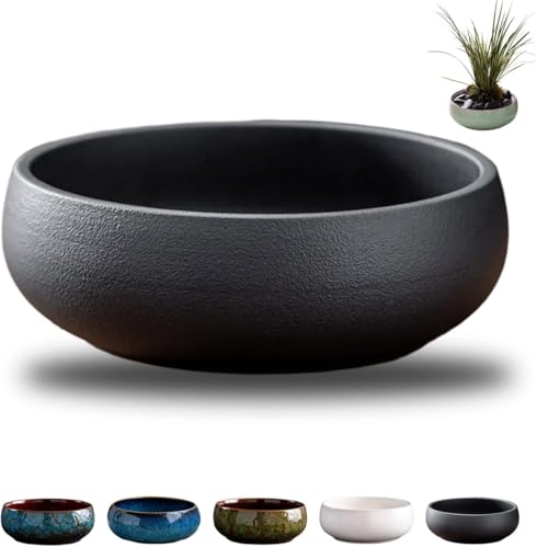 Fioriera a forma di loto, ciotola in ceramica per fiori di loto, ciotole retrò per piantare in acqua all'interno, vasi di loto per piante acquatiche, applicabile a piante grasse idroponiche (nero)