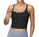Foucome Nursing Tank Tops for Breastfeeding Longline Nursing Sports Bra Cross Back Workout Crop Top with Built in Bra Black, XL
