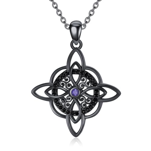 Witches Knot Necklace 925 Sterling Silver Turquoise/Abalone Black Nudo De Bruja Pendant Necklace Wiccan Jewelry Christmas Birthday Gifts for Women Girlfriends Daughter