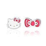 Hello Kitty Girls Jewelry, Sterling Silver Kitty and Bow Mismatched Stud Earrings