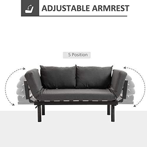 Homcom Single Person Chaise Lounger, Modern Sofa Bed With 5 Adjustable Positions, 2 Large Pillows, And Birch Legs, Charcoal Grey #TOP4